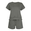 2 Piece Outfits for Women Lightweight Matching Lounge Sets Shorts Pajama Set for Women Soft Casual Lounge Sets Short Sleeve 2 Piece Outfits with Pockets Matching Shorts Vacation Beach Sets view 4