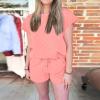 2 Piece Outfits for Women Lightweight Matching Lounge Sets Womens Pajama Sets Waffle Knit Lounge Set 2 Piece Outfits Loungewear Sweatsuit with Pockets Matching Shorts Vacation Beach Sets view 2