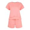 2 Piece Outfits for Women Lightweight Matching Lounge Sets Womens Pajama Sets Waffle Knit Lounge Set 2 Piece Outfits Loungewear Sweatsuit with Pockets Matching Shorts Vacation Beach Sets view 3