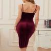 ebossy Women's Spaghetti Strap Velvet Slip Dress Cowl Neck Ruched Bodycon Wrap Split Cocktail Party Dress (Large, Wine Red) view 4