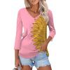 slqdgmryz 3/4 Length Sleeve Womens Tops Casual V Neck T Shirts Three Quarter Tunic Tops for Women Loose Fit Dressy Blouses Tshirts Shirts for Women Summer Tops for Women 2024, Hot Pink, Medium view 1