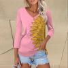 slqdgmryz 3/4 Length Sleeve Womens Tops Casual V Neck T Shirts Three Quarter Tunic Tops for Women Loose Fit Dressy Blouses Tshirts Shirts for Women Summer Tops for Women 2024, Hot Pink, Medium view 3