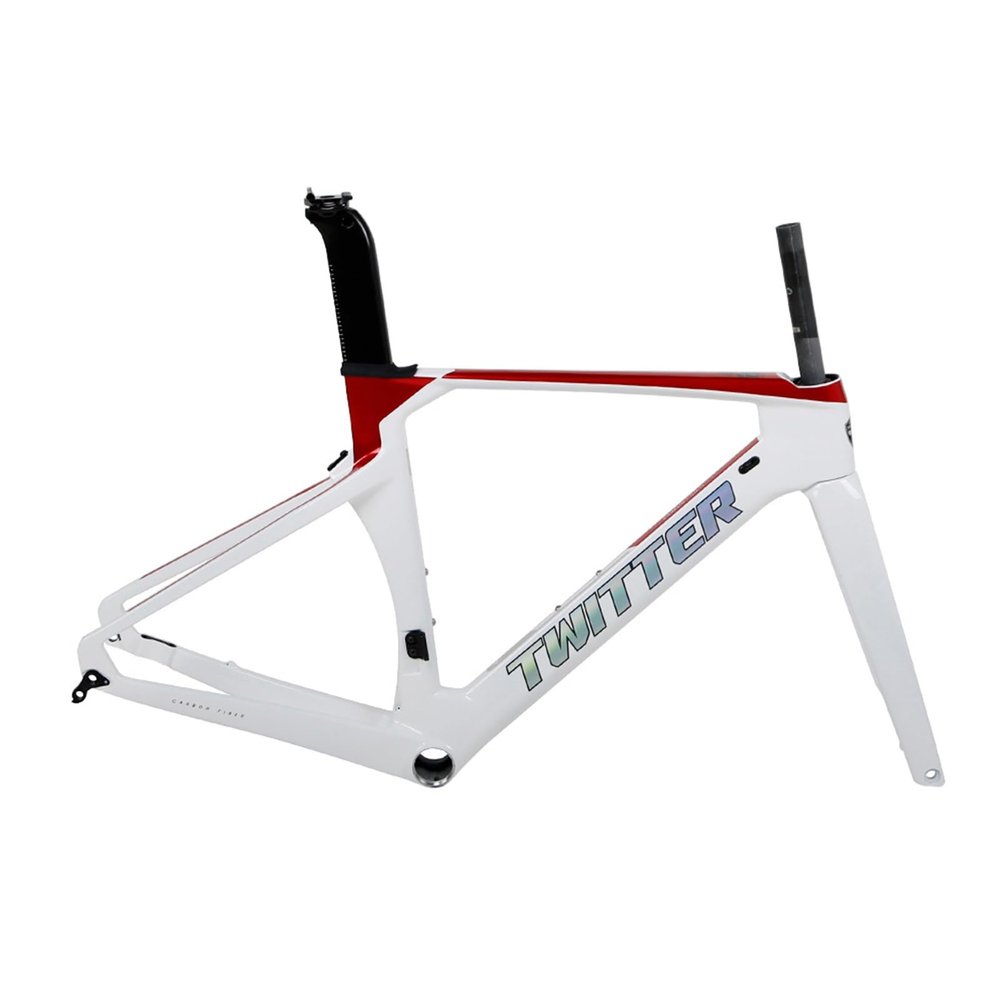 MirOdo 700C Road Bike Frameset with Fork 46/48/50/52/54cm Carbon Fiber Road Bike Frame Disc Brakes Thru Axle F12*100mm R12*142mm Internal Routing Frameset(Color:White Red,Size:48CM)