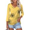 3/4 Length Sleeve Womens Tops Casual V Neck T Shirts Three Quarter Tunic Tops for Women Loose Fit Dressy Blouses Tshirts Shirts for Women Summer Tops for Women 2024, Fluorescence Yellow, Xx-Large view 1
