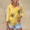 3/4 Length Sleeve Womens Tops Casual V Neck T Shirts Three Quarter Tunic Tops for Women Loose Fit Dressy Blouses Tshirts Shirts for Women Summer Tops for Women 2024, Fluorescence Yellow, Xx-Large view 3