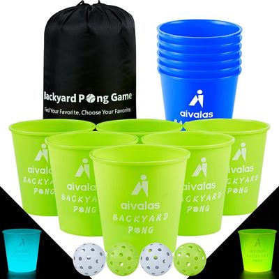Aivalas Yard Pong Outdoor Games, Giant Yard Games Set with 12 Buckets and Balls for Adults and Family, Toss Game Throwing Games for Beach, Camping, Lawn and Backyard
