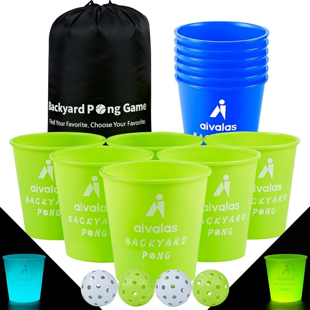 Aivalas Yard Pong Outdoor Games, Giant Yard Games Set with 12 Buckets and Balls for Adults and Family, Toss Game Throwing Games for Beach, Camping, Lawn and Backyard