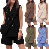Binmer Women's Casual Sleeveless Blazer Vest Shorts Sets Double Breasted V Neck Office 2 Piece Lounge Matching Outfits Sets Black view 1