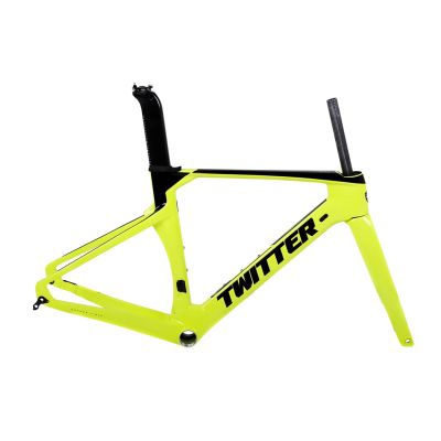 MirOdo 700C Road Bike Frameset with Fork 46/48/50/52/54cm Carbon Fiber Road Bike Frame Disc Brakes Thru Axle F12*100mm R12*142mm Internal Routing Frameset(Color:Yellow,Size:52CM)