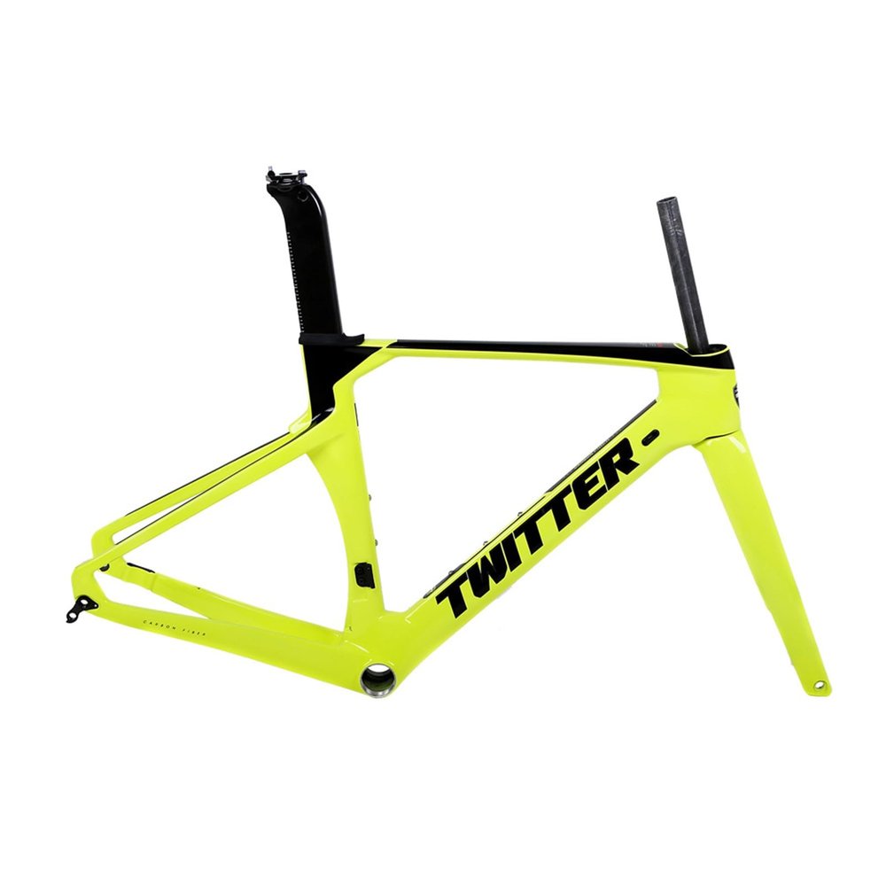 MirOdo 700C Road Bike Frameset with Fork 46/48/50/52/54cm Carbon Fiber Road Bike Frame Disc Brakes Thru Axle F12*100mm R12*142mm Internal Routing Frameset(Color:Yellow,Size:52CM)