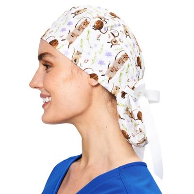Scrub Caps for Women & Men - Tie Back & Ponytail Hat - Washable & Breathable Material - Surgical Cap for Nurse, Doctor, Vet (US, Alpha, One Size, Ponytail, Quokkas)