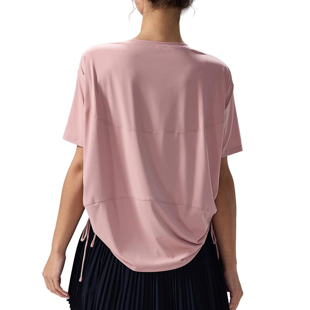 altiland Drawstring Side Ruched Workout T Shirt for Woman, Quick Dry Athletic Tee Yoga Exercise Running Tops Loose Fit (Misty Rose, S)