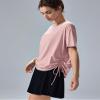altiland Drawstring Side Ruched Workout T Shirt for Woman, Quick Dry Athletic Tee Yoga Exercise Running Tops Loose Fit (Misty Rose, S) view 2