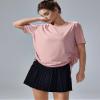 altiland Drawstring Side Ruched Workout T Shirt for Woman, Quick Dry Athletic Tee Yoga Exercise Running Tops Loose Fit (Misty Rose, S) view 3