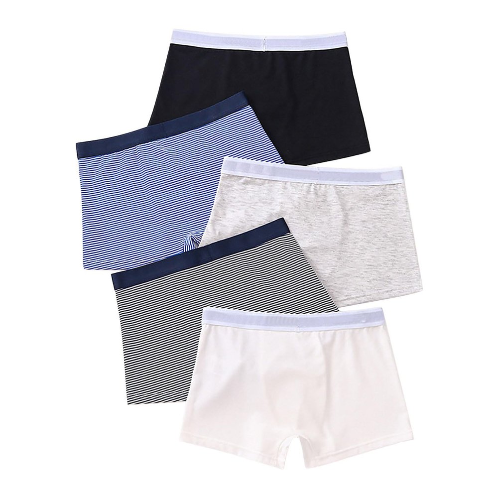 NineFit Basics 5 Pack Boys Stripe and Solid Boxer Briefs Cotton Underwear for Toddler Boy Briefs Kids anties (A, 11-12 Years)