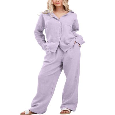 codcm Womens Pajama Sets Cotton Pj Set Cute Heart Print Long Sleeve Button Shirt With Pants(Purple,Small)