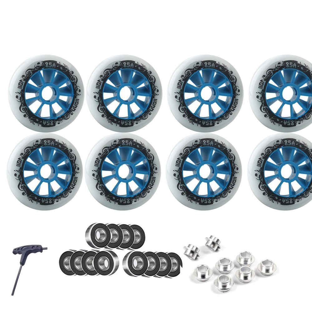 GXBHSP 8 Pack Inline Skate Wheels 90mm 100mm 110mm Inline Wheels Replacement with ABEC-9 Bearings 85A Hardness Increased Speed and High-Grip Performance (Blue,100mm)