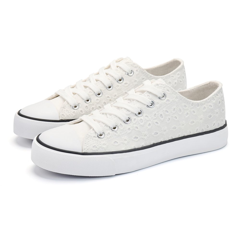 ANTLULU Womens Canvas Shoes Low Top and Lace up Fashion Casual Sneakers Black and White Classic, 8.5