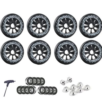 GXBHSP 8 Pack Inline Skate Wheels 90mm 100mm 110mm Inline Wheels Replacement with ABEC-9 Bearings 85A Hardness Increased Speed and High-Grip Performance (Black,100mm)