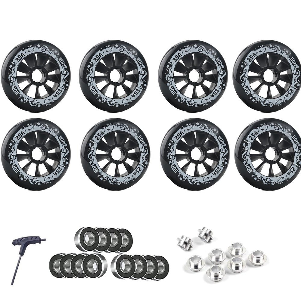 GXBHSP 8 Pack Inline Skate Wheels 90mm 100mm 110mm Inline Wheels Replacement with ABEC-9 Bearings 85A Hardness Increased Speed and High-Grip Performance (Black,100mm)