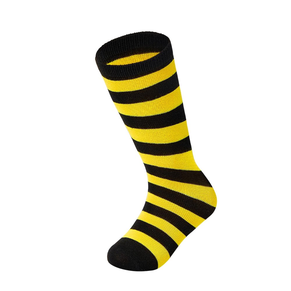 Century Star Striped Kids Boys Halloween Socks Girls Toddler Tube Knee High Cotton Stockings - 1 Pair Black Yellow Strip 9-12 Years