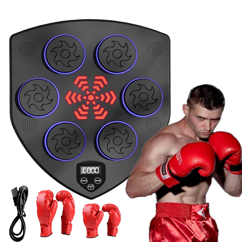 YOLEANSON Electronic Music Boxing Machine, Boxing Training Equipment, Wall Mounted Punching Pad Machine, Target Workout Boxing Trainer (Boxing Machine+Children Gloves +Adult Gloves)