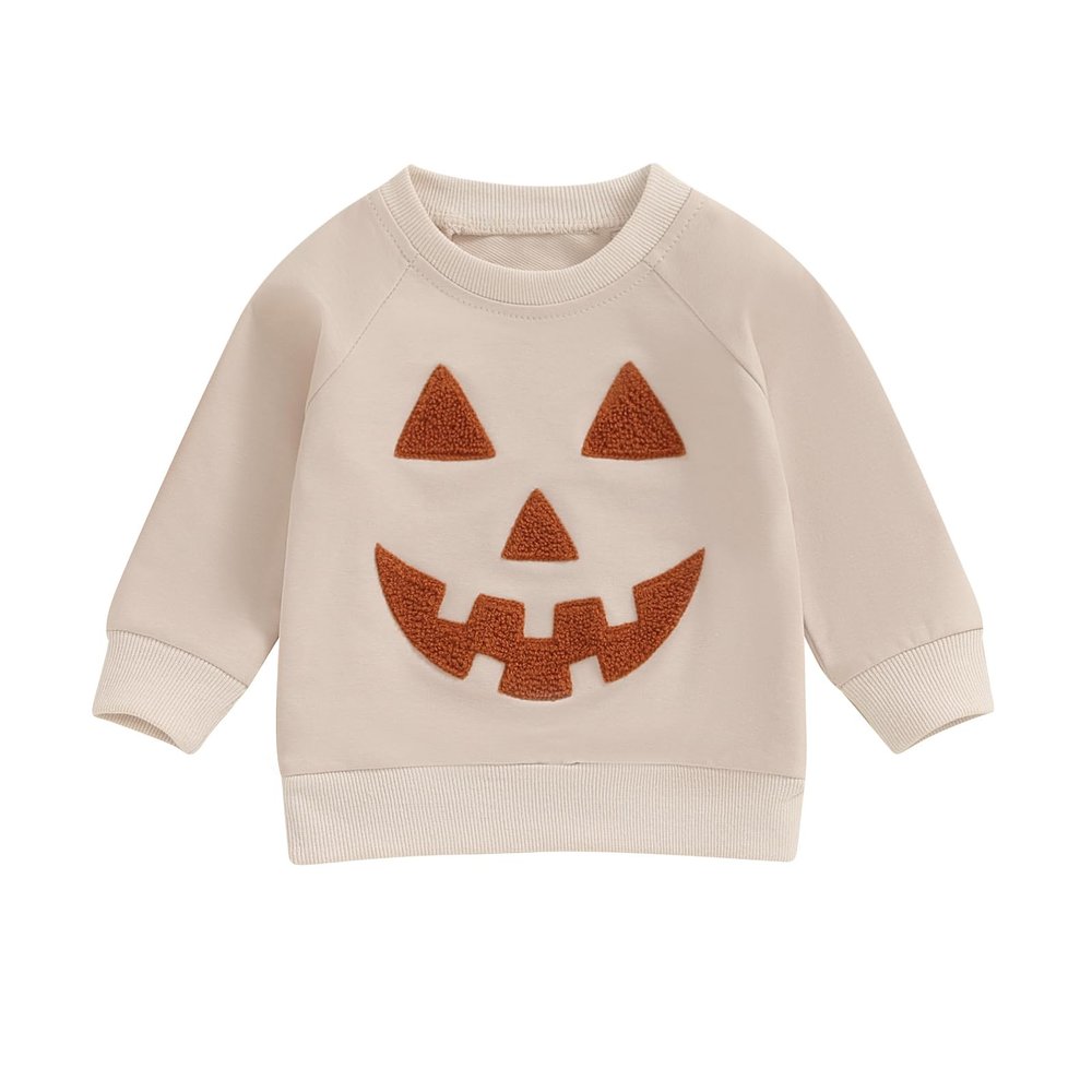 YINGISFITM Toddler Baby Girl Boy Halloween Outfit Witch Crewneck Pullover Sweatshirt Long Sleeve Pumpkin Shirt Fall Clothes (embroidery face,2-3 Years)