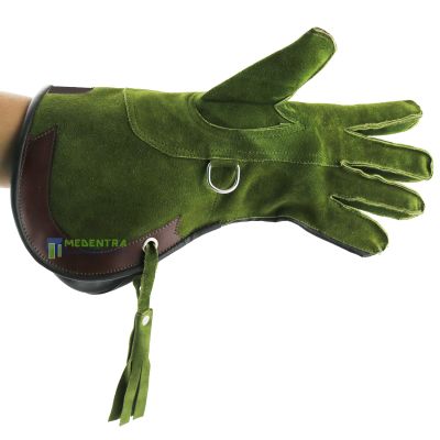 MEDENTRA Falconry Gloves Nubuck Leather Eagle Hunting Birds Hawk Green 14" Long Cuff