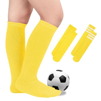 Century Star Toddler Soccer Socks for Girls Boys Baseball Socks Youth Softball Sock Kids Breathable Athletic Socks for Sports 2 Pair Solid Yellow & Yellow White 3-6 Years