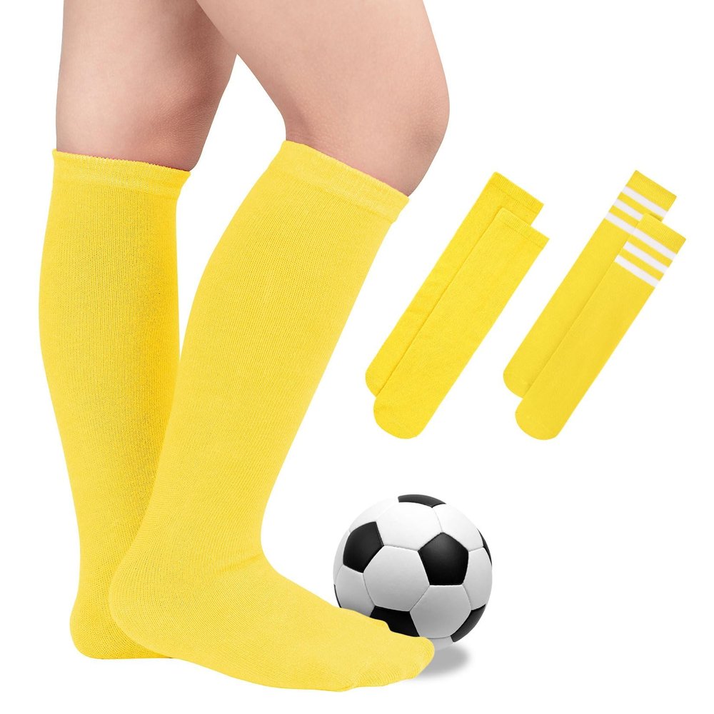 Century Star Toddler Soccer Socks for Girls Boys Baseball Socks Youth Softball Sock Kids Breathable Athletic Socks for Sports 2 Pair Solid Yellow & Yellow White 3-6 Years
