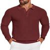COOFANDY Mens Knit Polo Shirts Long Sleeve Sweater Casual Polo Shirts Lightweight Collared T Shirts, Wine Red, Small view 1
