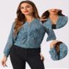 Allegra K Lace Jackets for Women's Stand Collar Zip Up Lightweight Gothic Sheer Baseball Jacket Large Blue Grey view 3