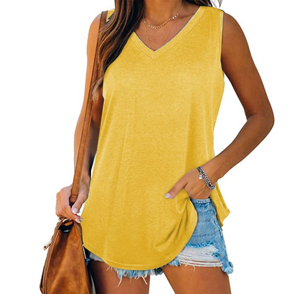 KICILVS Plus Size Tank Tops for Women Summer Sleeveless V Neck Casual Tank Tops Blouse Shirts Casual Solid Color Tunics