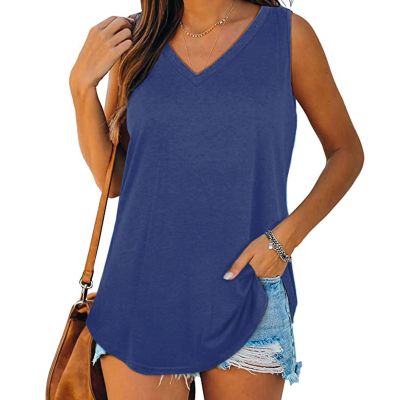 KICILVS Plus Size Tank Tops for Women Summer Sleeveless V Neck Casual Tank Tops Blouse Shirts Casual Solid Color Tunics