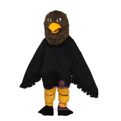 Black Bald Eagle Mascot Costume with Brown Head Adult Size for Men & Women with Built-in Fan Inside the Head
