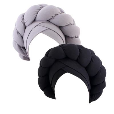 African Big Braid Cross Turban Hat for Women Muslim Nigerian Bonnet Headscarf Twist Head Wraps Chemo Cap Black Grey