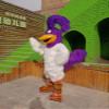 White Roadrunner Mascot Costume with Purple Head & Tail Adult Size for Men & Women with Built-in Fan Inside the Head