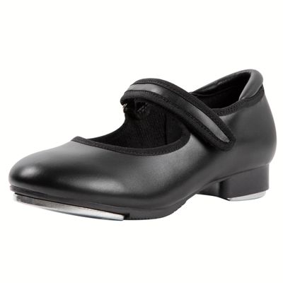 Linodes Easy Strap Tap Shoe Dance Flats for Girls and Boys (Toddler/Little Kid/Big Kid)-Black Matte-11.5M-Little Kid