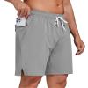 difficort Mens Swim Trunks Quick Dry Bathing Suit 9 inch Inseam Board Shorts with Compression Liner and Zipper Pocket,Light Grey,Large view 4