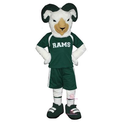 Ram Mascot Costume in Green Suit Adult Size for Men & Women with Built-in Fan Inside the Head