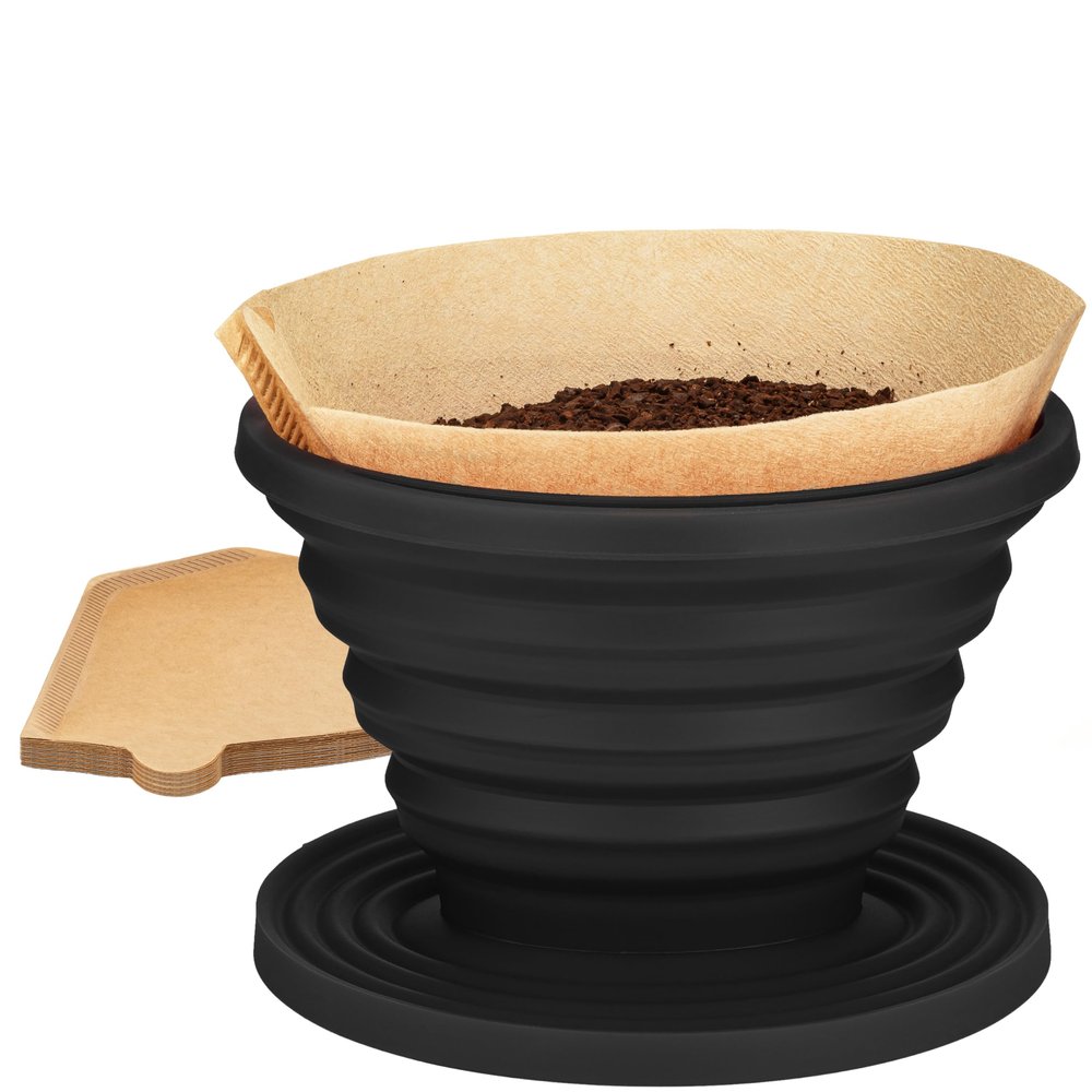 COLETTI Sierra Camping Pour Over Coffee Dripper  Collapsible Pour Over Coffee Dripper  Includes Pack of Paper Filters [Black, Pack of 1]