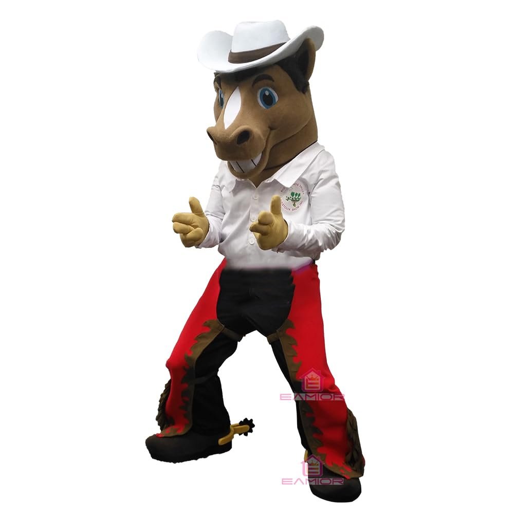Happy Modern Horse Mascot Costume Adult Size for Men & Women with Built-in Fan Inside the Head