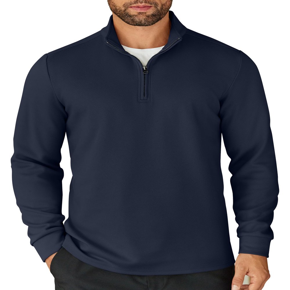 COOFANDY Men's Quarter Zip Up Pullover Lightweight Mock Neck Sweatshirt Casual Long Sleeve Polo Shirt Navy Blue