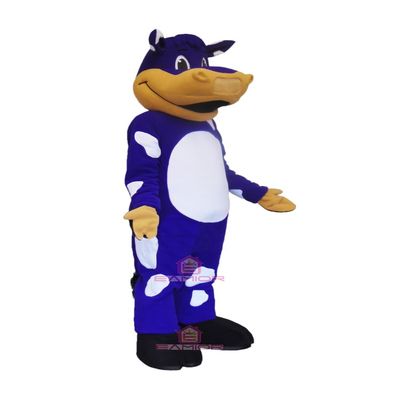 Blueish Violet Cow Mascot Costume with White Belly Adult Size for Men & Women with Built-in Fan Inside the Head