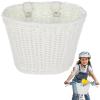 Kids Bike Basket with Adjustable PU Belts, Wicker Bike Baskets Handmade Woven Rattan Bike Basket Front Handle Children Bike Basket for Children Bicycle Accessories (White) view 1