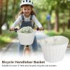 Kids Bike Basket with Adjustable PU Belts, Wicker Bike Baskets Handmade Woven Rattan Bike Basket Front Handle Children Bike Basket for Children Bicycle Accessories (White) view 3