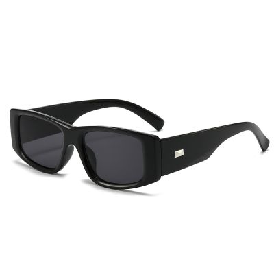 LJCZKA Trendy Rectangle Sunglasses for Women Men Vintage Rectangular Y2K Chunky Shades 90s Retro Square Luxury Sunnies (BlackBlack)