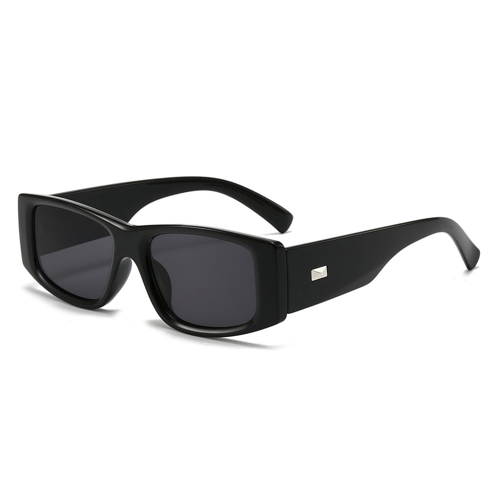 LJCZKA Trendy Rectangle Sunglasses for Women Men Vintage Rectangular Y2K Chunky Shades 90s Retro Square Luxury Sunnies (BlackBlack)