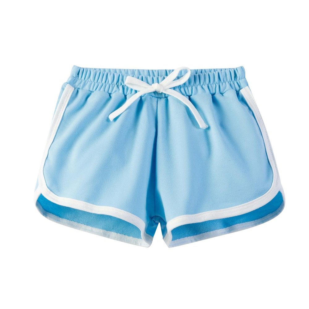 NineFit Basics Little Girls Cotton Athletic Shorts ick Dry Elastic Casual Lightweight Soft Sports Running Shorts (Blue, 7-8 Years)