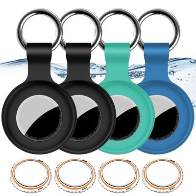 1|2|4Pack for Apple AirTag Holder,For Air Tag 2nd &1st Genaretion,Waterproof GPS Tracker Air Tag Keychain with Cover Anti-Scratch Silicone for Air-Tag Case for Pets,Kids,Luggage-Black+Black+Blue+Green